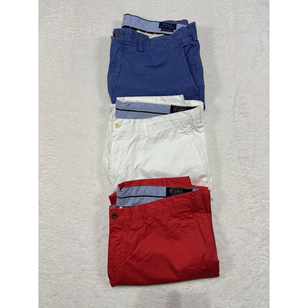 Lot Of 3 Polo Ralph Lauren 36x30 Stretch Straight Fit Chino Pants Blue Red White